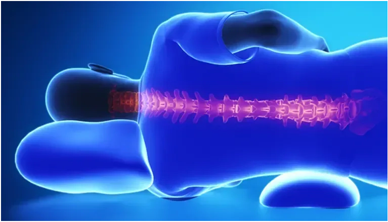X-ray style illustration of cervical spine and airway